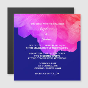 Invitación Magnética Boda único blanco azul de la Marina Floral Rosa