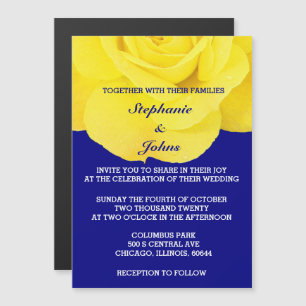 Invitación Magnética Boda único blanco floral azul de la marina rosa am