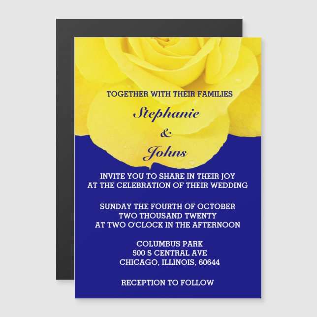 Invitación Magnética Boda único blanco floral de la Marina Rosa Amarill (Anverso/Reverso)