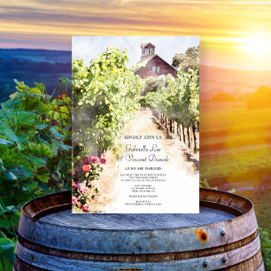 Invitación Magnética Boda Vineyard y Red Barn Watercolor