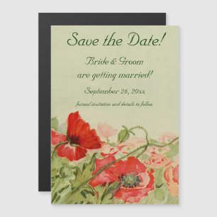 Invitación Magnética Boda Vintage, Flores Amapolas Rojas Save the Date