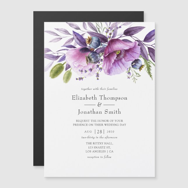 Invitación Magnética Boda Violet Poppy Floral (Anverso/Reverso)