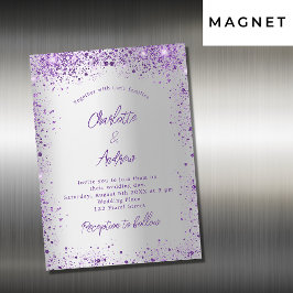 Invitación Magnética Boda violeta de plata morada chispa lujo