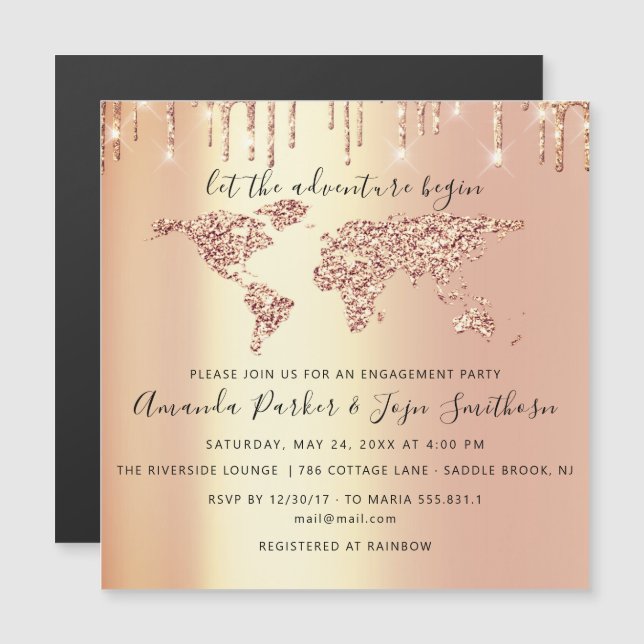 Invitación Magnética Boda VIP del Mapa Mundial de Destino (Anverso/Reverso)