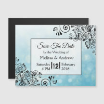 Bodas decorativas azules y negras salvan las fecha