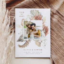 Invitación Magnética Boho Dried Palm and Orchids Photo Save the Date