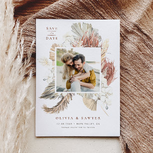 Invitación Magnética Boho Dried Palm and Orchids Photo Save the Date