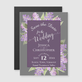 Invitación Magnética Boho Lilacs Calligraphy Grey Wedding Save the Date