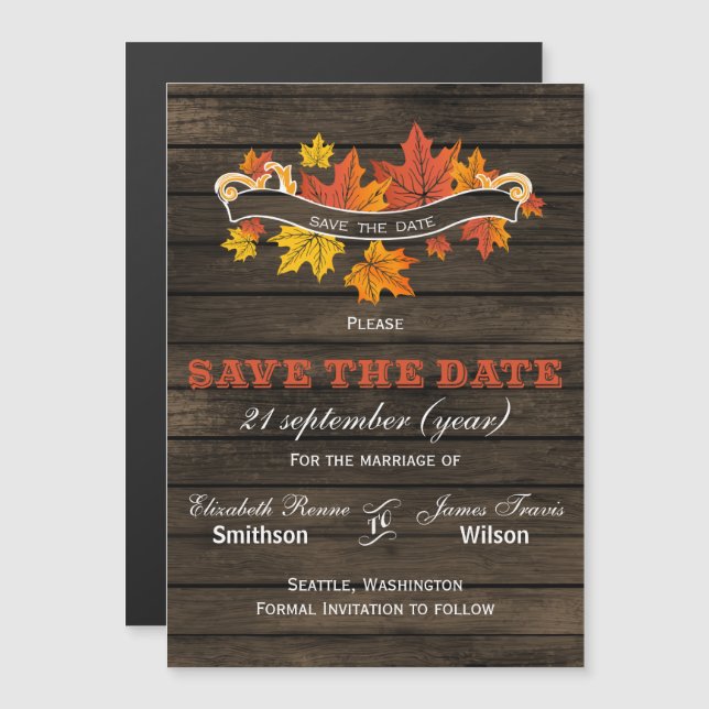 Invitación Magnética Bola Rustic Fall de madera de Barn salva la fecha (Anverso/Reverso)