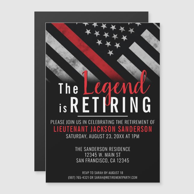 Invitación Magnética Bombero Jubilación de la Línea Roja (Anverso/Reverso)