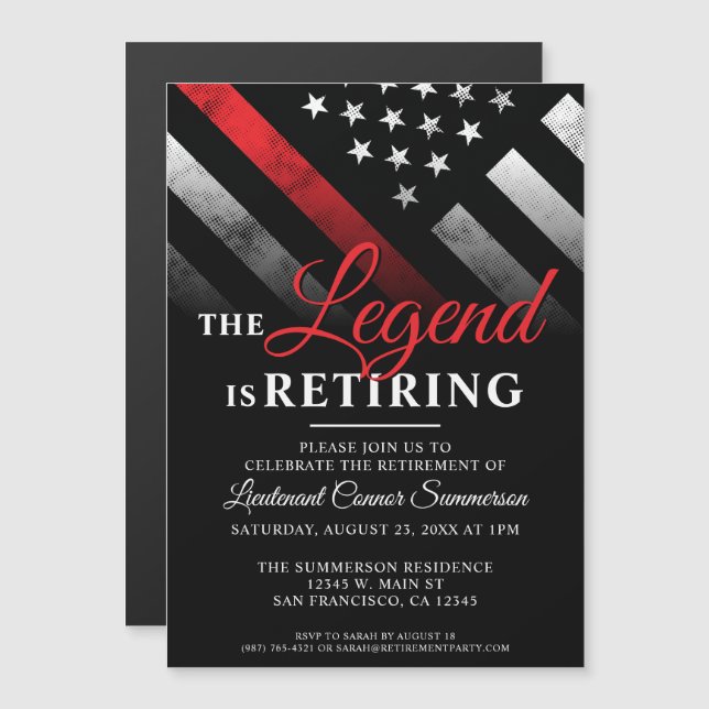 Invitación Magnética Bombero Jubilación de la Línea Roja (Anverso/Reverso)