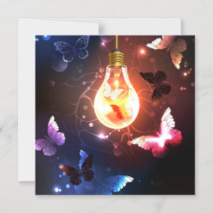 Invitación Magnética Bombilla brillante con mariposas nocturnas