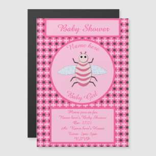 Invitación Magnética Bonito Bebé Rosa Bee Personalizado Baby Shower