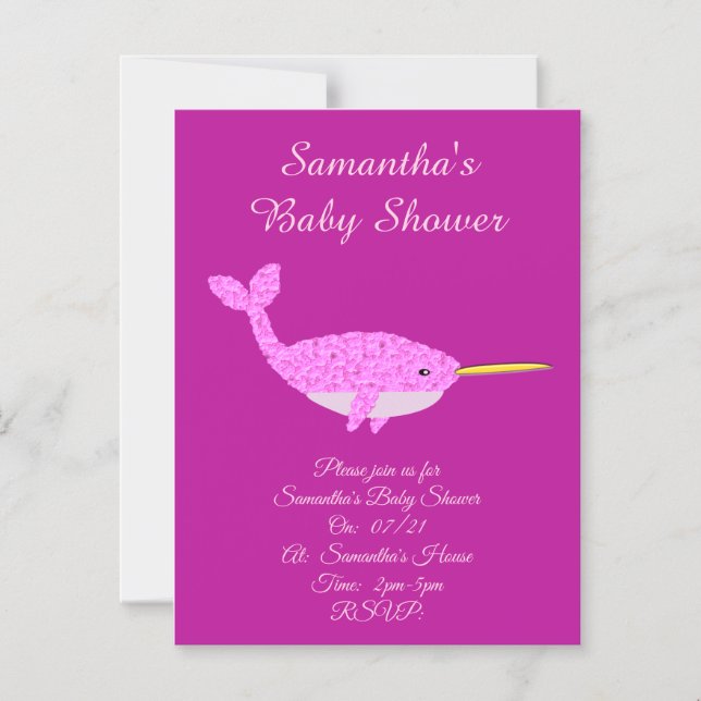 Invitación Magnética Bonito bebé rosada Narwhal Personalizado Baby Show (Anverso)