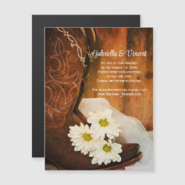 Invitación Magnética Boots de Cowboy Daisies Blancos Boots Boda Salven 