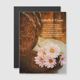 Invitación Magnética Boots de Cowboy Daisies Rosado Boots Wedding Salve