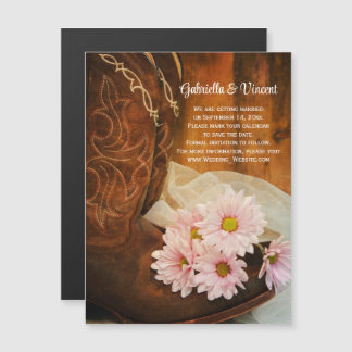 Invitación Magnética Boots de Cowboy Daisies Rosado Boots Wedding Salve