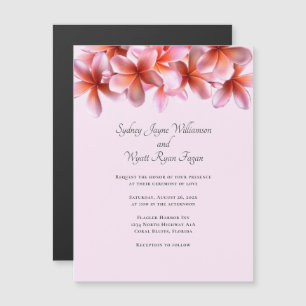 Invitación Magnética Borde de flores reales de Plumeria Rosa