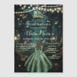 Invitación Magnética Bosque Encantado Vestido Verde Esmeralda Quinceañe
