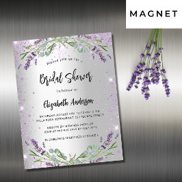Invitación Magnética Bridal Ducha plata lavanda eucalipto lujo