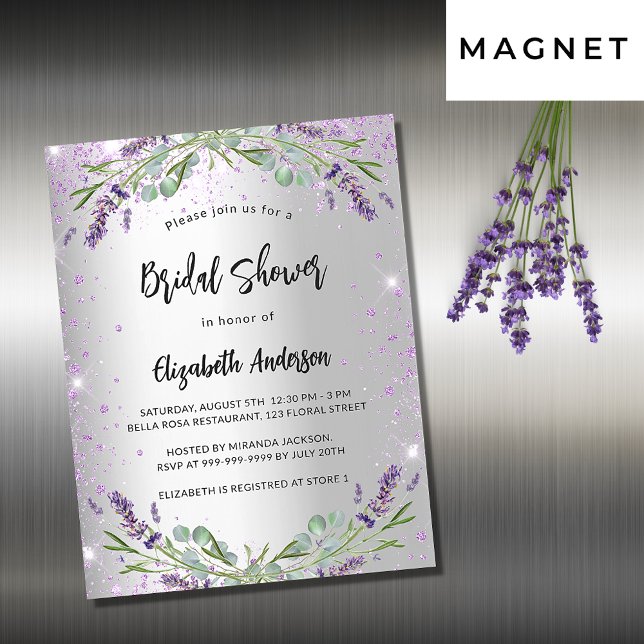 Invitación Magnética Bridal Ducha plata lavanda eucalipto lujo (Subido por el creador)