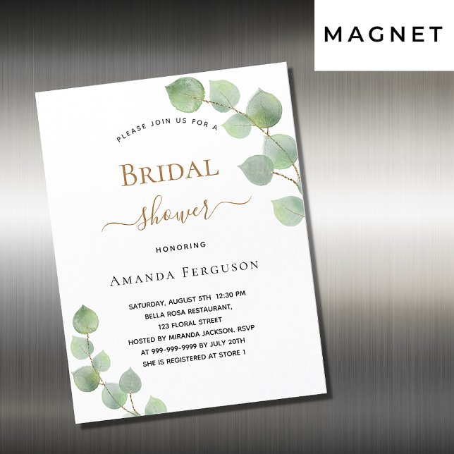 Invitación Magnética Bridal Shower eucalipto verde lujo (Subido por el creador)