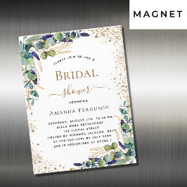 Invitación Magnética Bridal Shower eucalipto verde lujo oro