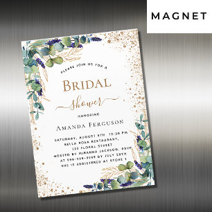 Invitación Magnética Bridal Shower eucalipto verde lujo oro