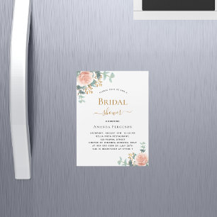 Invitación Magnética Bridal Shower floral rosa dorado de lujo