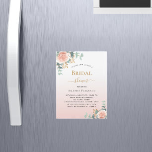 Invitación Magnética Bridal Shower floral rosa dorado de lujo