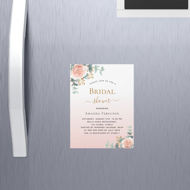 Invitación Magnética Bridal Shower floral rosa dorado de lujo (Subido por el creador)