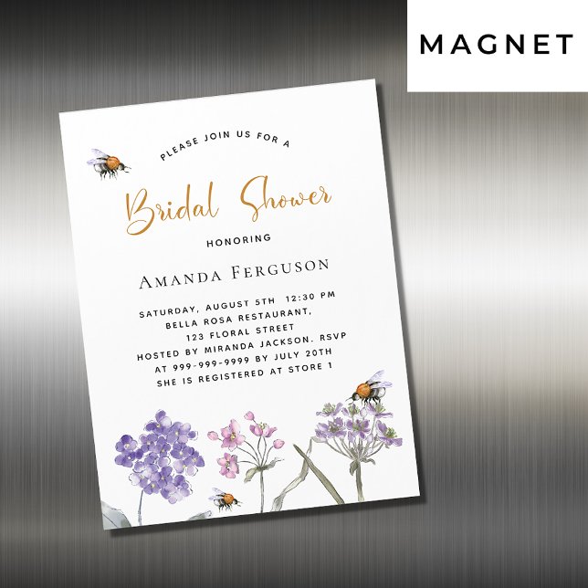 Invitación Magnética Bridal Shower flores silvestres violeta de la abej (Subido por el creador)