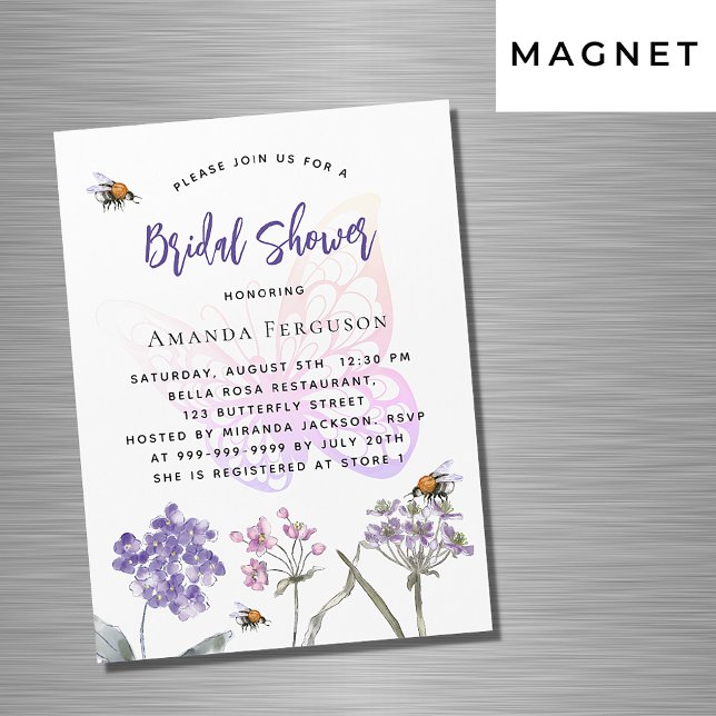 Invitación Magnética Bridal Shower flores silvestres violeta mariposa l (Subido por el creador)