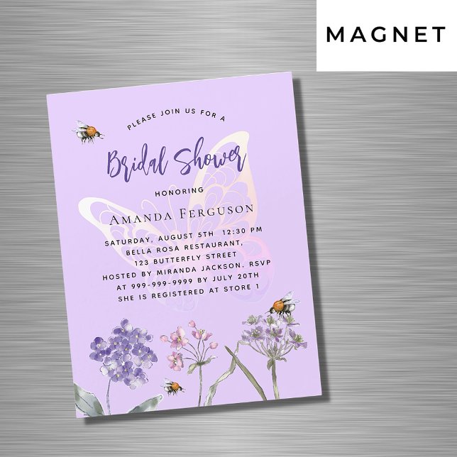 Invitación Magnética Bridal Shower flores silvestres violeta mariposa l (Subido por el creador)