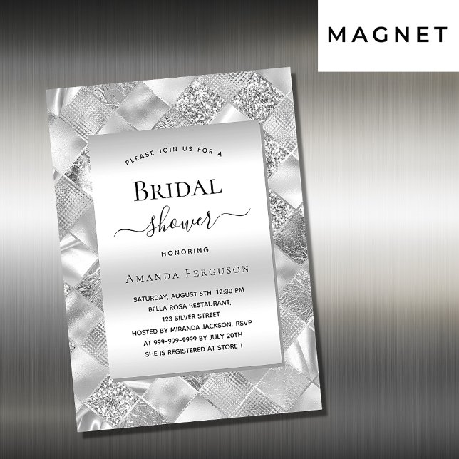 Invitación Magnética Bridal Shower lujo elegante plateado (Subido por el creador)