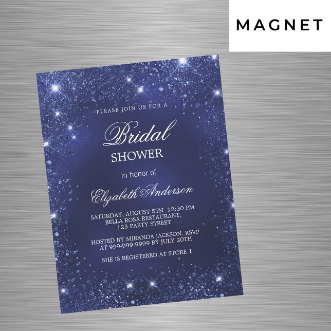 Invitación Magnética Bridal Shower marina azul brillante lujo (Subido por el creador)