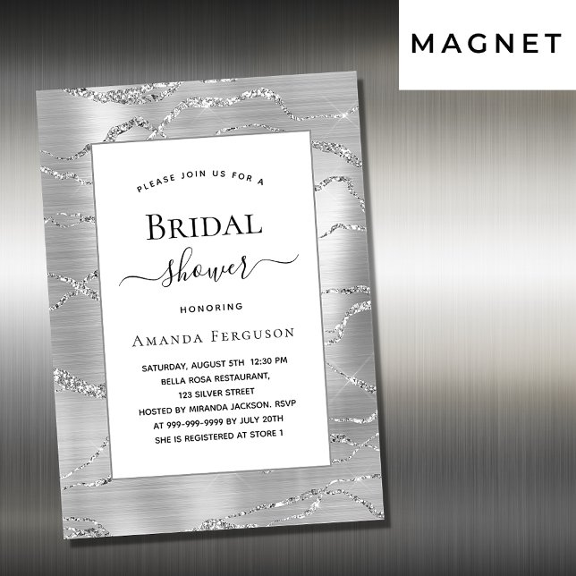 Invitación Magnética Bridal Shower plata blanco glamour lujo (Subido por el creador)