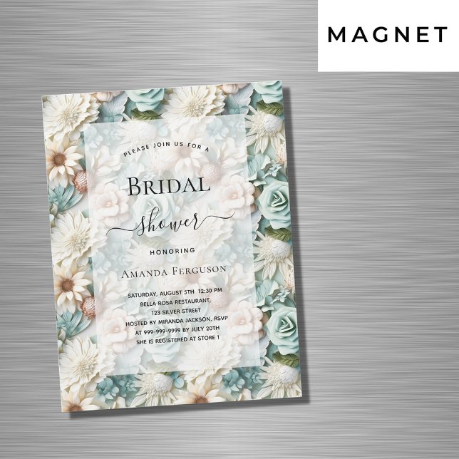 Invitación Magnética Bridal Shower polvoriento verde blanco floral lujo (Subido por el creador)