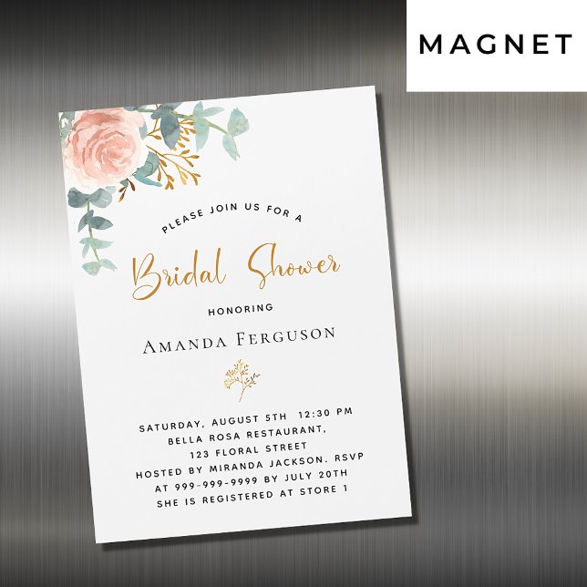 Invitación Magnética Bridal Shower rosa de oro eucalipto verde lujo (Subido por el creador)