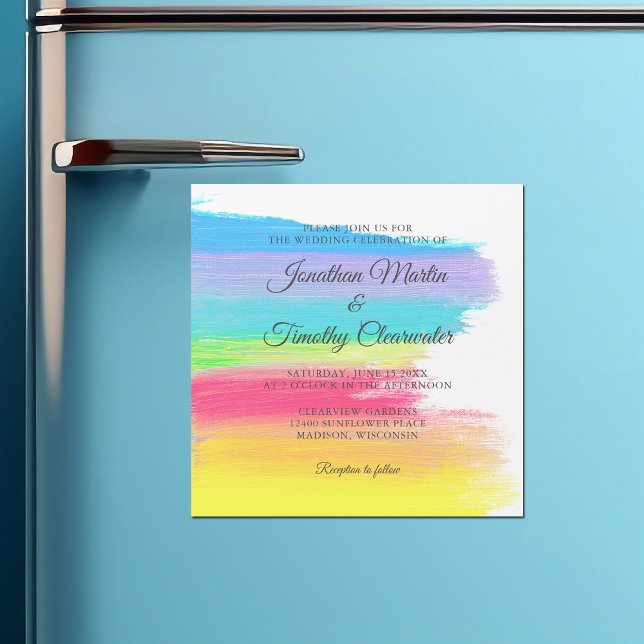 Invitación Magnética Brillante arcoiris moderno LGBTQ Alegre Boda gay (Subido por el creador)