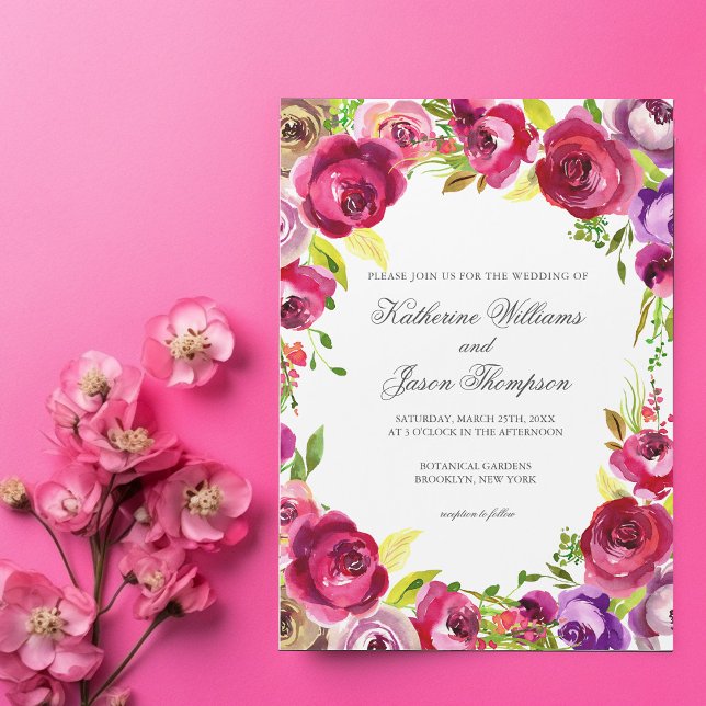 Invitación Magnética Brillante Fuchsia Moda floral rosa Boda Jardín (Subido por el creador)