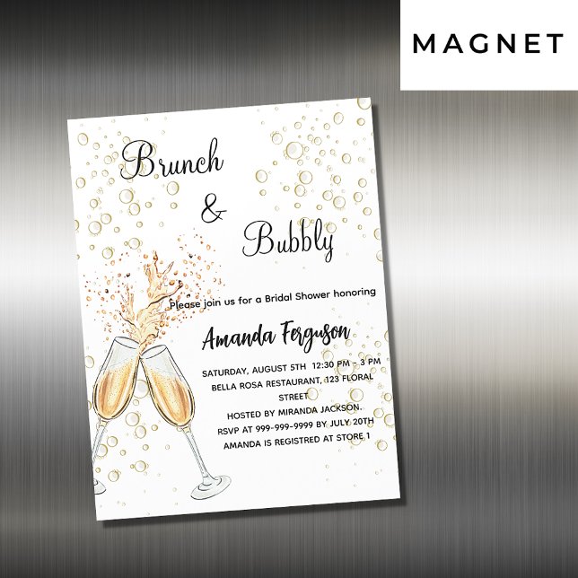 Invitación Magnética Brunch Bubbly Bridal Shower oro lujo de oro (Subido por el creador)