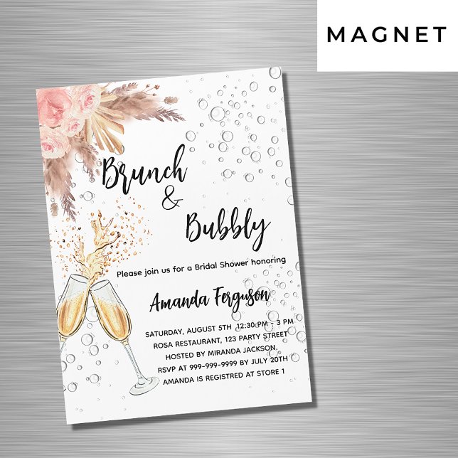 Invitación Magnética Brunch Bubbly Bridal Shower pampas ruidoso lujo (Subido por el creador)