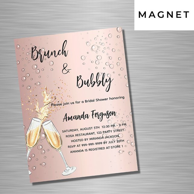 Invitación Magnética Brunch Bubbly Bridal Shower rosa burbuja lujo (Subido por el creador)