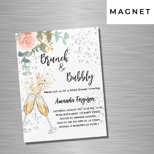 Invitación Magnética Brunch Bubbly Bridal Shower rosa de lujo floral