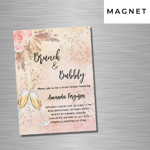 Invitación Magnética Brunch Bubbly Bridal Shower rosa pampas lujo