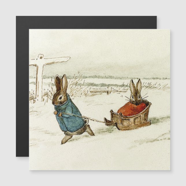 Invitación Magnética "Bunny Sleigh Ride" por Beatrix Potter (Anverso/Reverso)