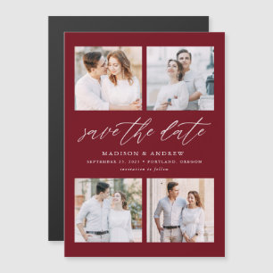 Invitación Magnética Burgundy Elegant Script 4 Foto Save The Date