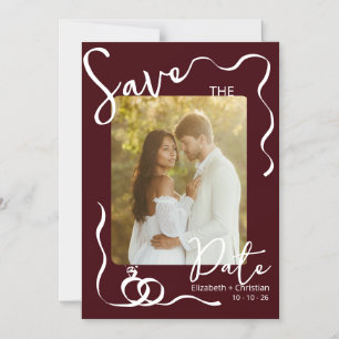 Invitación Magnética Burgundy Foto Caprichoso Romántico Salva la Fecha