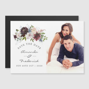 Invitación Magnética Burgundy y floral naval boda guardar la fecha